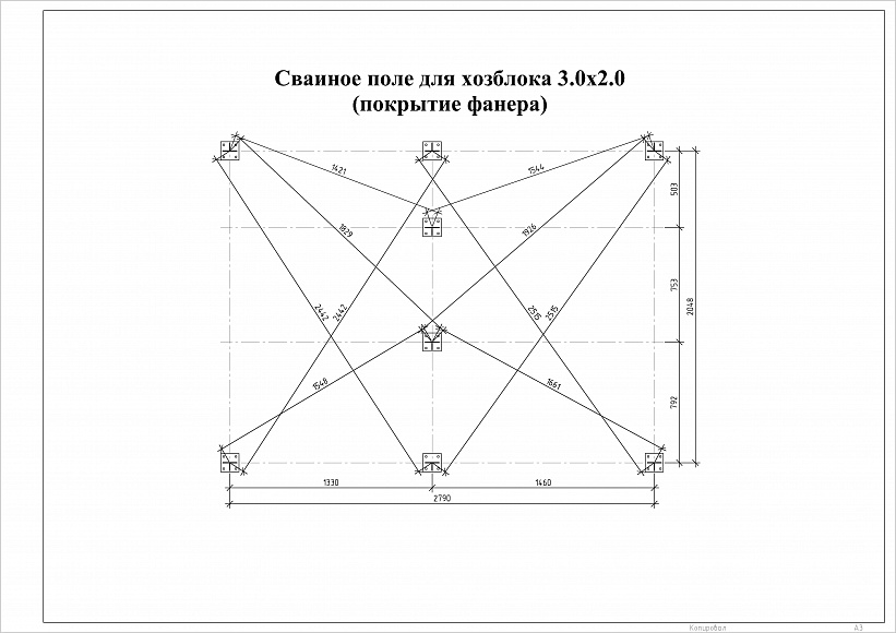 Свайное поле для хозблока 3х2